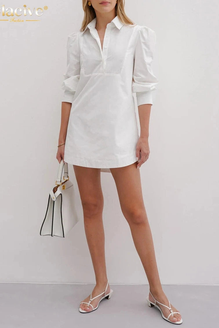 Elegant Cotton Short Sleeve Mini Dress