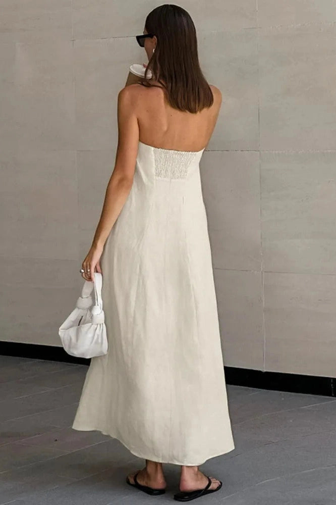 Elegant Strapless Sleeveless Maxi Dress