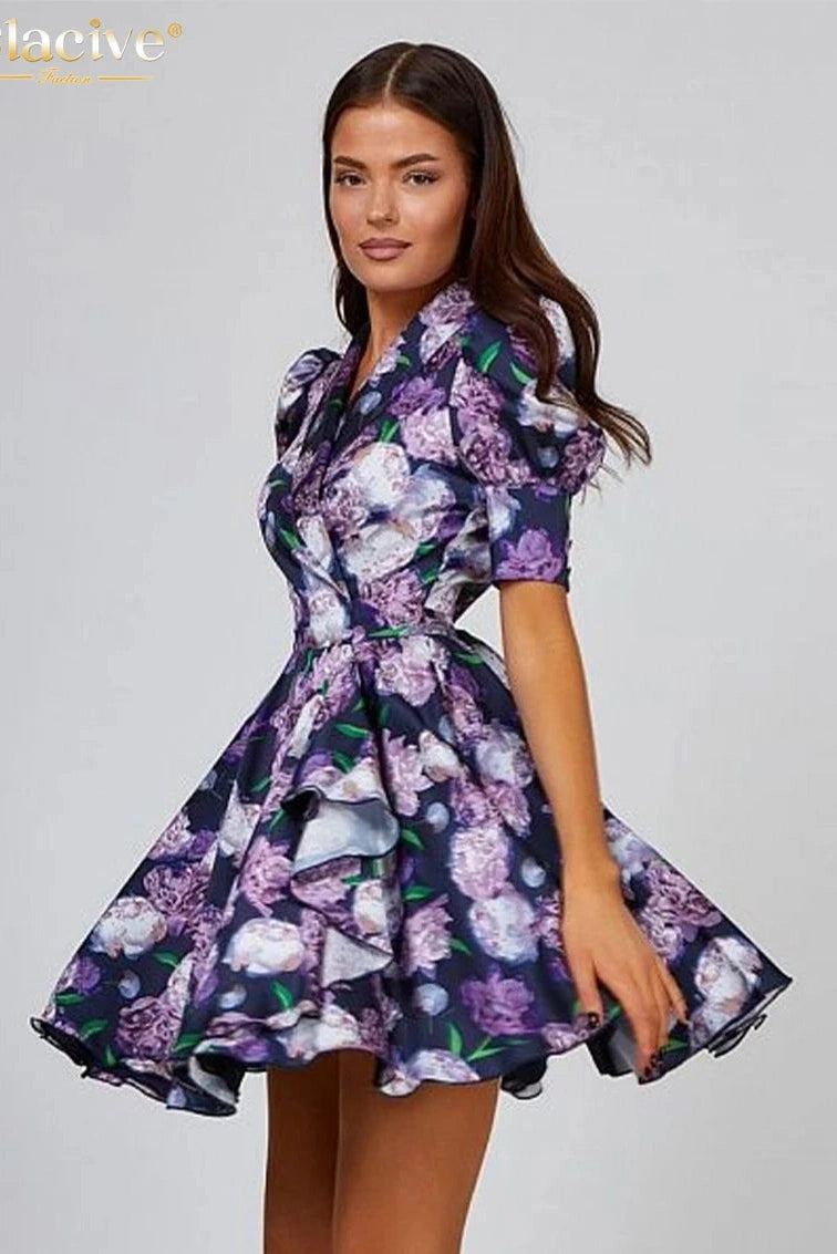 Print Short Sleeve Mini Dress