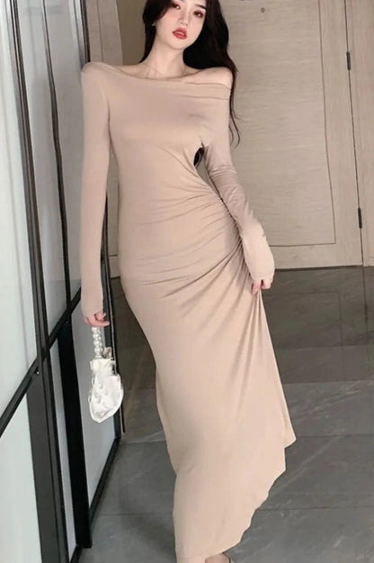 Off Shoulder Long Sleeve Maxi Dress