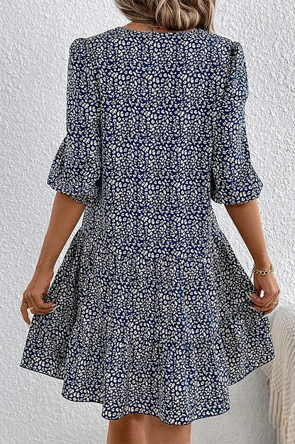 Floral Print Half Sleeves Loose Mini Dress