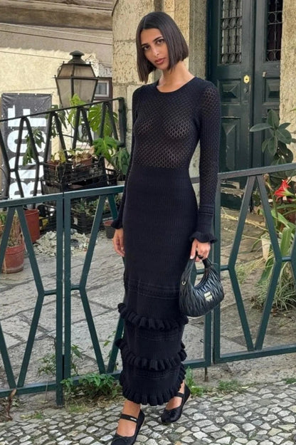 Elegant Hollow-Out See-Through Maxi Dress