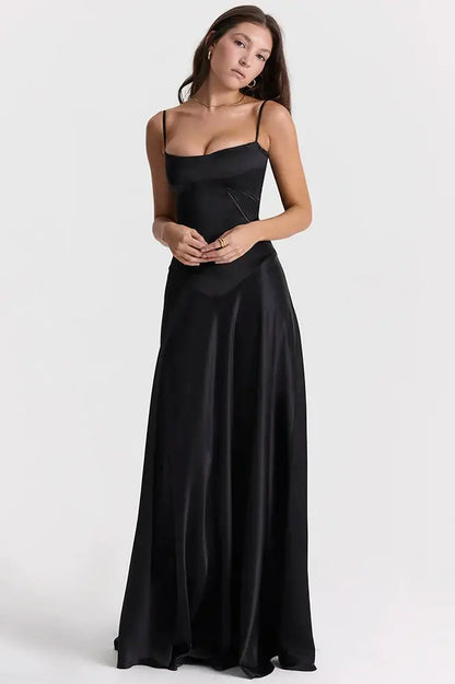 Lace-Up Satin Spaghetti Strap Maxi Dress