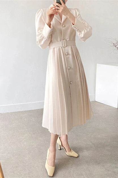 Elegant Long Sleeve A-Line Midi Dress