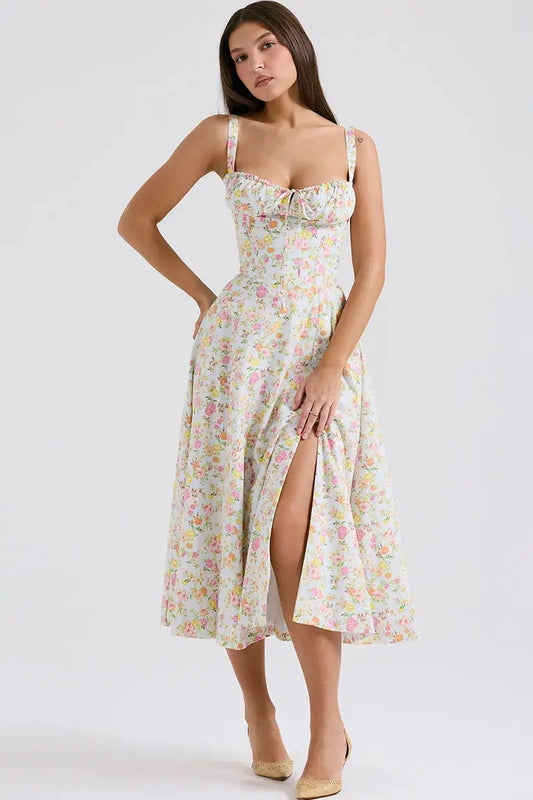 2024 Floral Print Spaghetti Strap Midi Dress