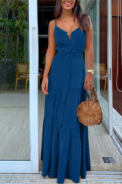 Elegant Sleeveless V-Neck Maxi Dress