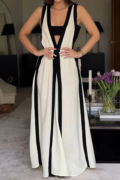 Deep V-Neck Backless Sleeveless Maxi Dress