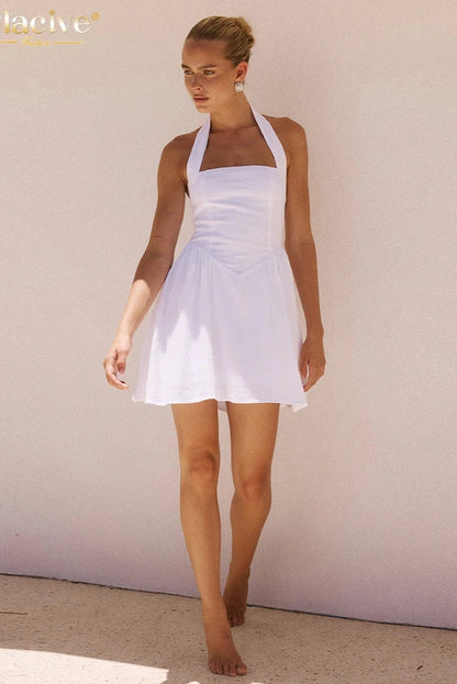 Pleated Cotton Sleeveless Mini Dress