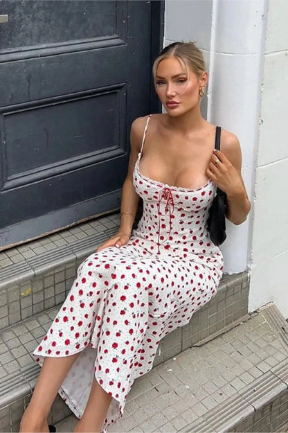 Flower Print Spaghetti Strap Midi Dress