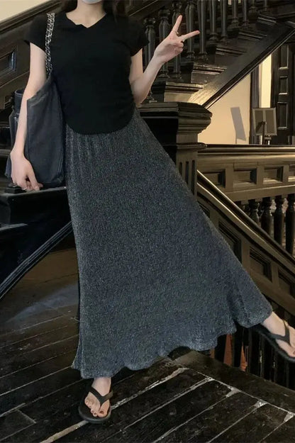 Elegant High Waist Long Skirt