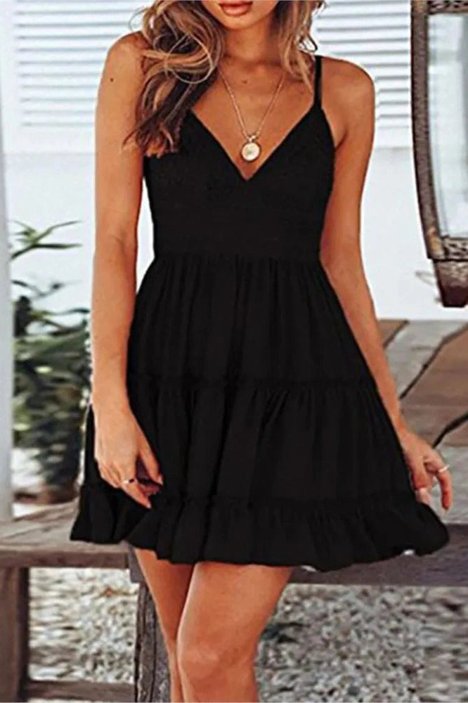 Spaghetti Strap V-Neck Backless Mini Dress