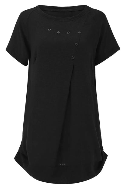 Pleated Round Neck Short Sleeve Midi Dress