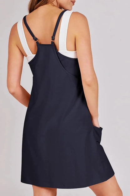 Sleeveless Pockets Mini Dress