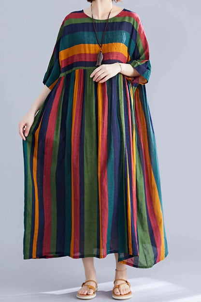 Stripe Print Floral Maxi Dress