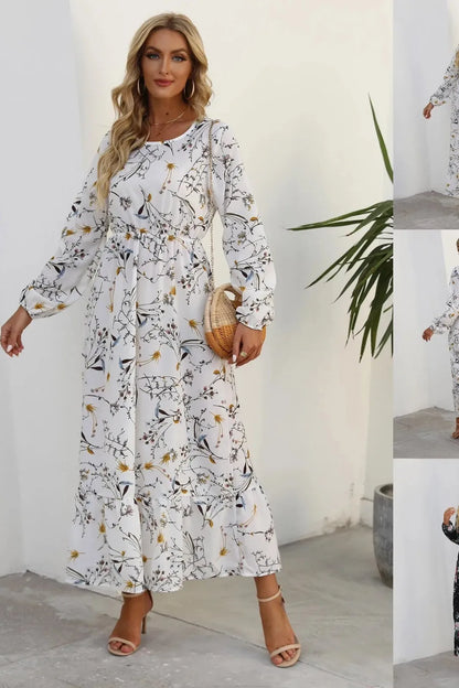 Floral Printed Ruffle Maxi Dress