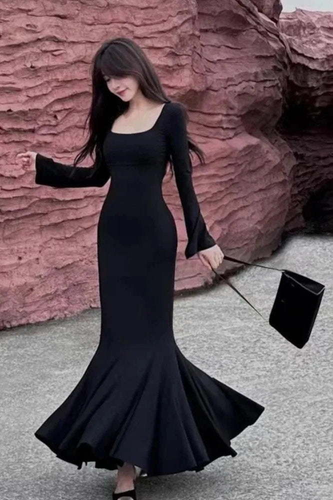 Elegant Square Collar Maxi Dress