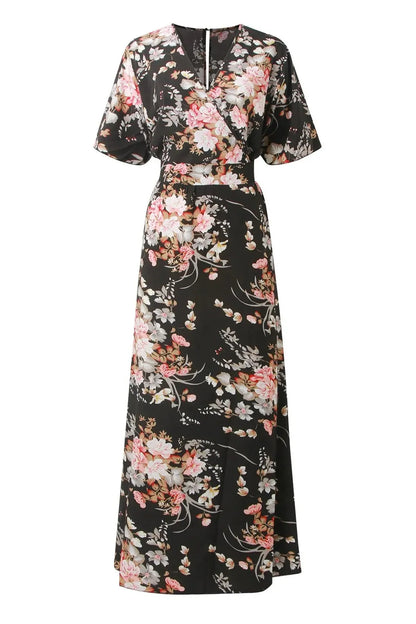 V Neck Flowy Floral Maxi Dress