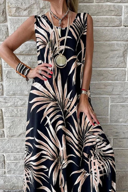 Elegant O-Neck Sleeveless Printed Maxi Dress