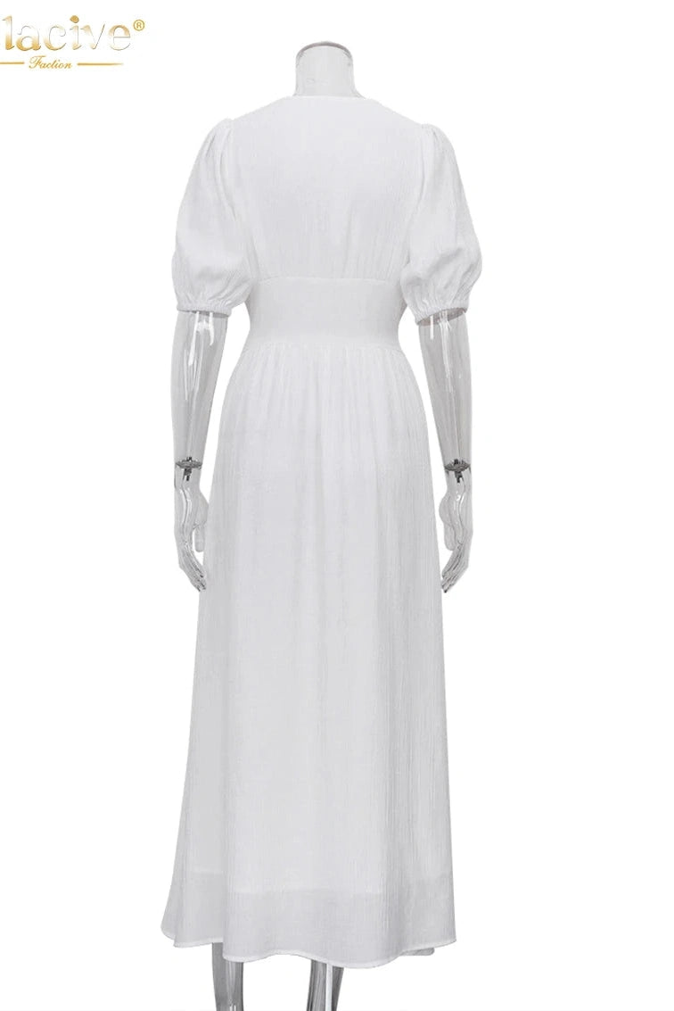 Elegant Short Sleeve V-Neck Maxi Dress