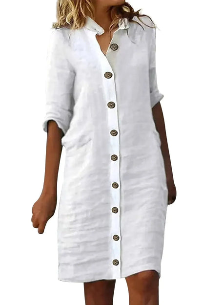 Elegant Button Pocket T-Shirt Midi Dress