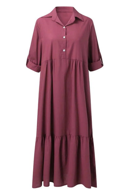 Long Sleeve Loose Button Maxi Dress