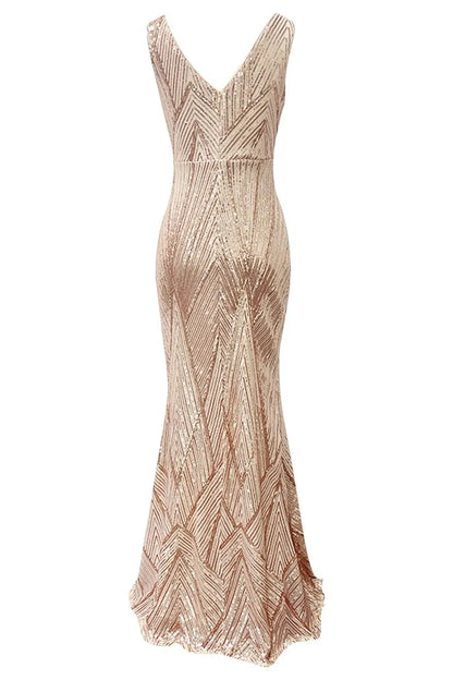 Sequin Wrap V Neck Bodycon Maxi Dress