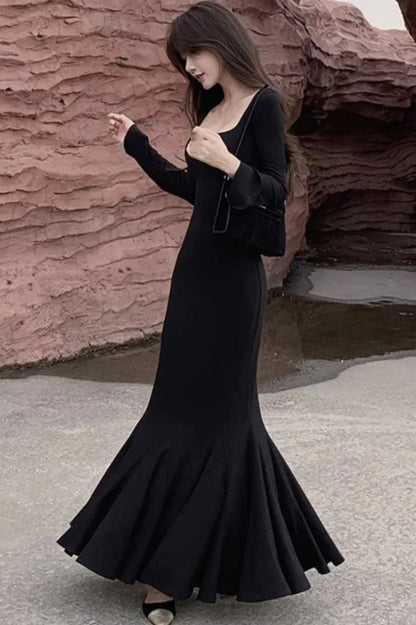 Elegant Square Collar Maxi Dress