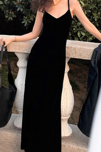 Elegant Velvet V-Neck Maxi Dress