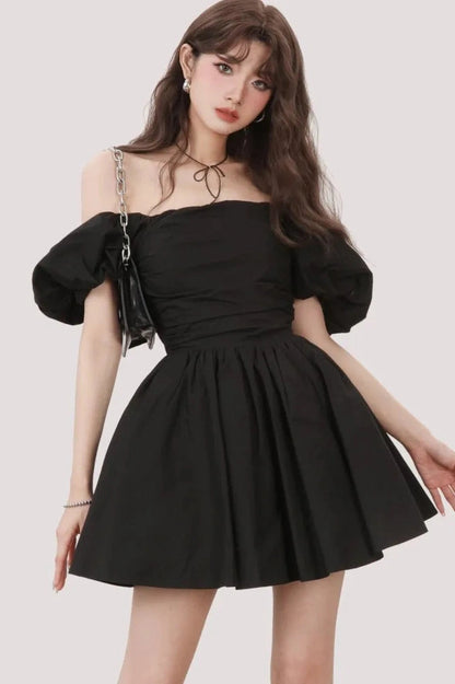 A-Line Slash Neck Mini Dress