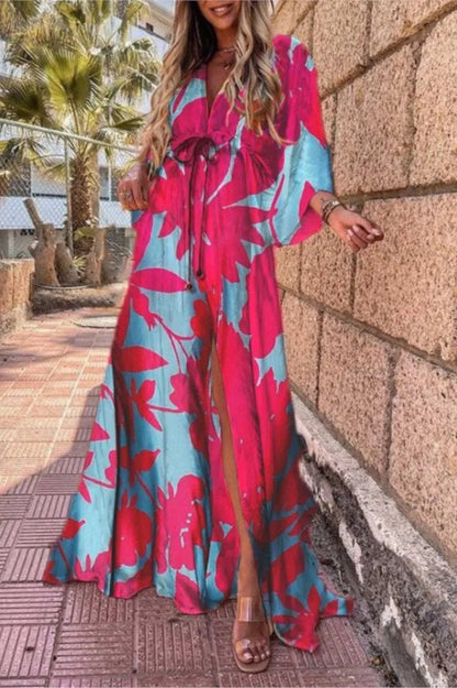 Elegant Printed V-Neck Maxi Dress