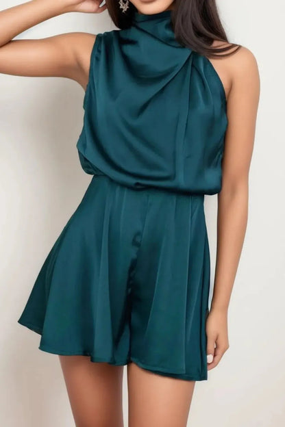 Sleeveless Satin Mock Neck Mini Dress