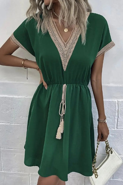 Short-Sleeved Lace Mini Dress