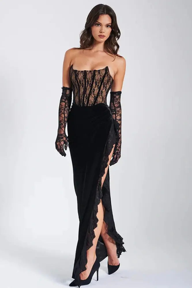 Elegant Lace Strapless Backless Maxi Dress
