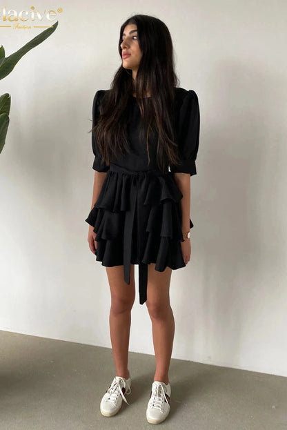 O-Neck Short Sleeve Mini Dress