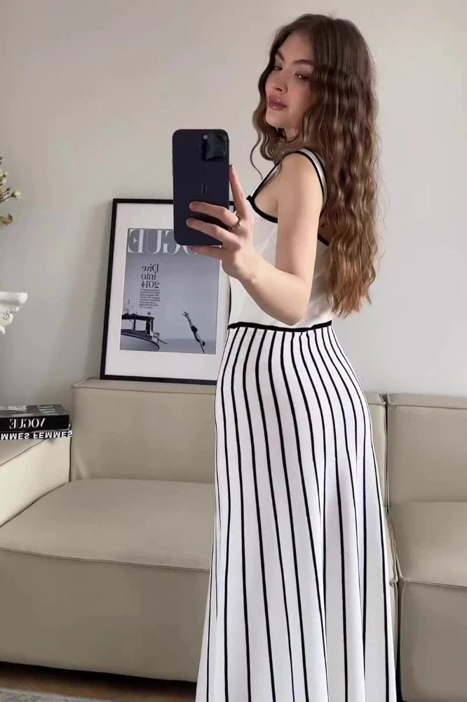 Elegant Sleeveless Striped Maxi Dress