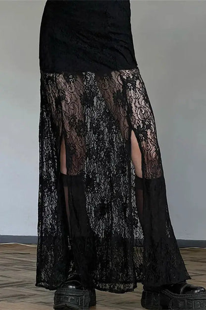 Lace See-Through High Waist Maxi Skirt