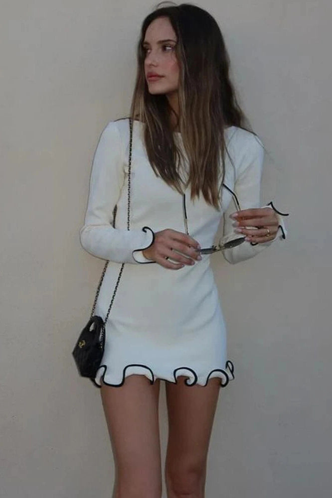 Elegant Ruffled Patchwork Mini Dress