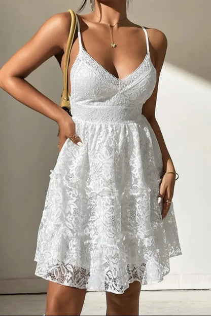 Elegant V-Neck Backless Lace Mini Dress