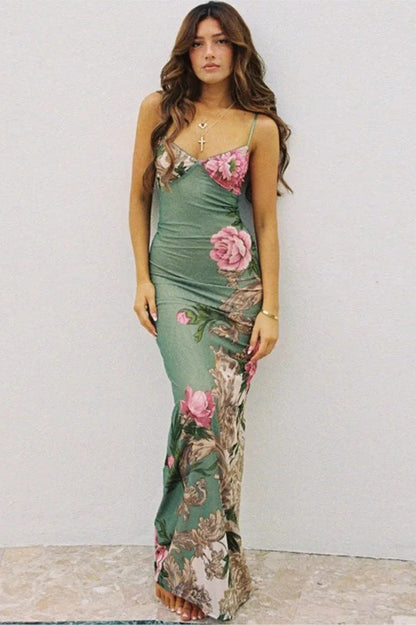 Flower Print Spaghetti Strap Maxi Dress