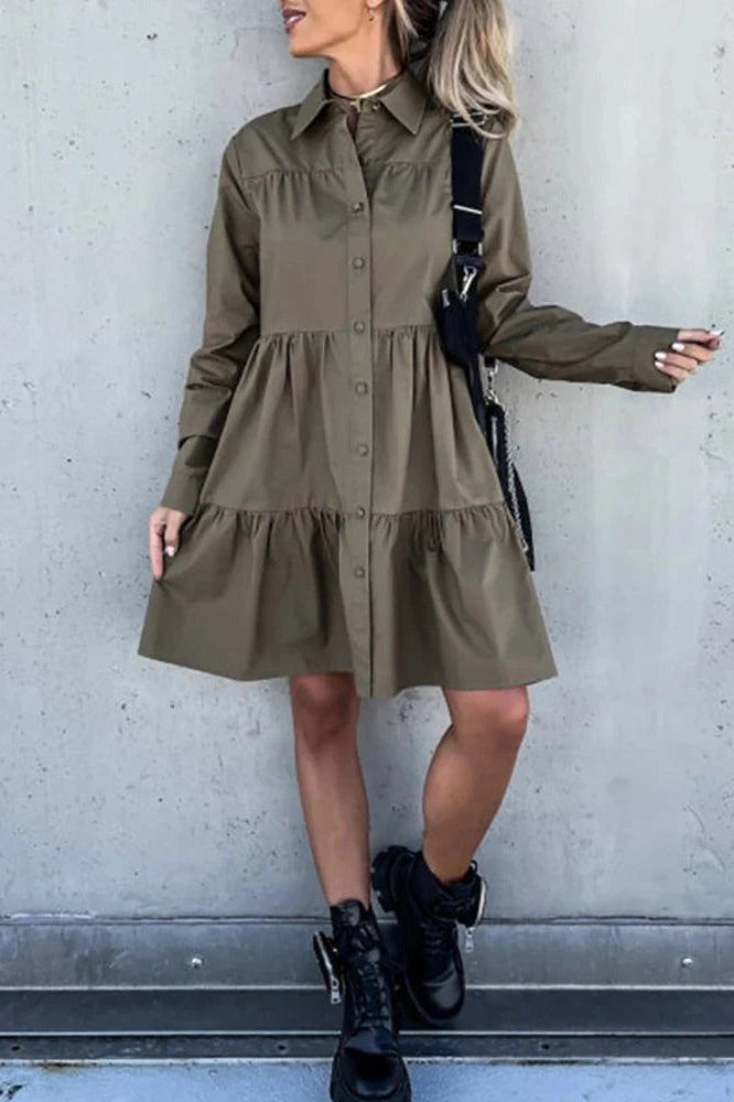 Elegant Long Sleeve Loose Midi Dress