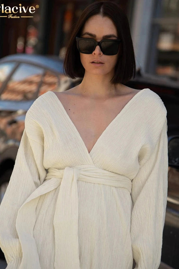 V-Neck Long Sleeve Maxi Dress