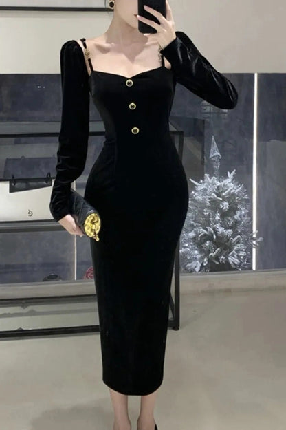 Velvet Long Sleeve Maxi Dress