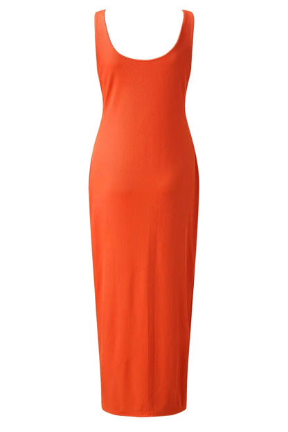 Sleeveless V-Neck Hip Packed Midi Dress