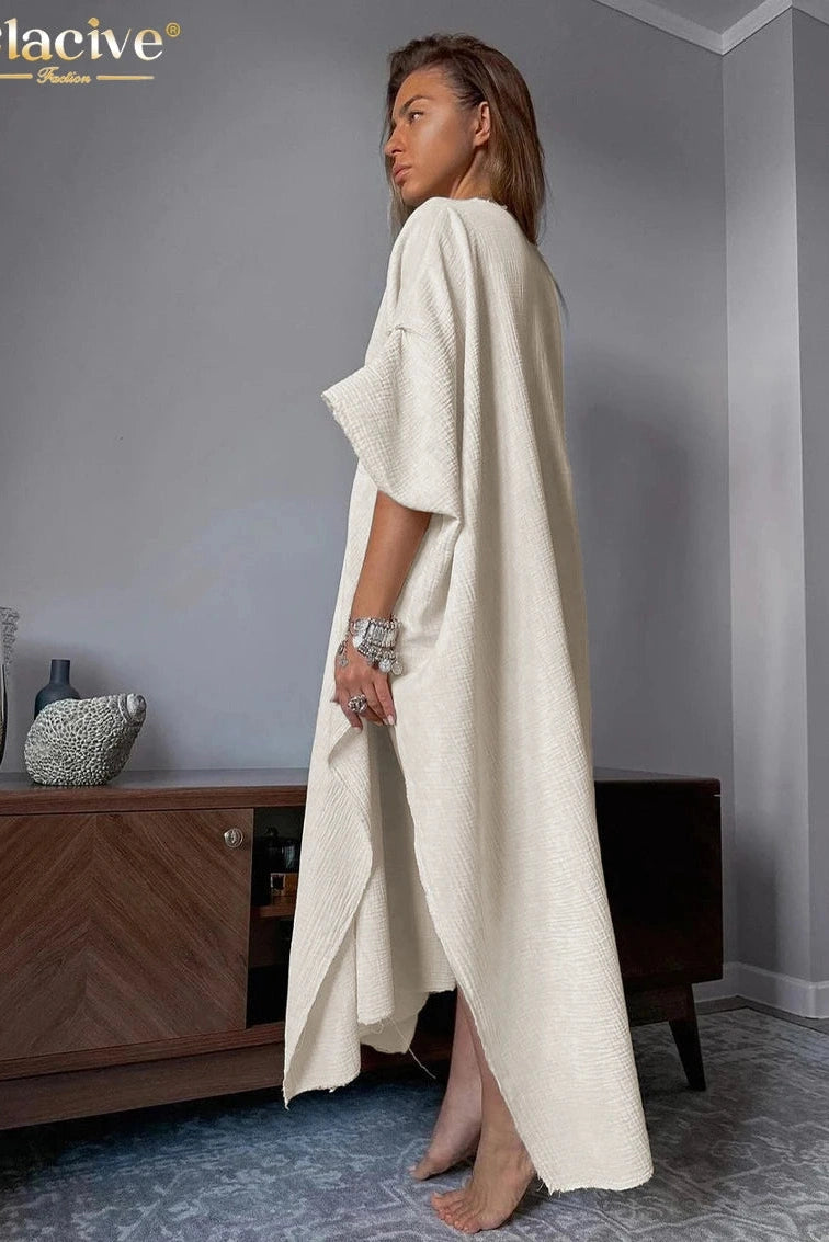 Elegant Cotton Half Sleeve Maxi Dress