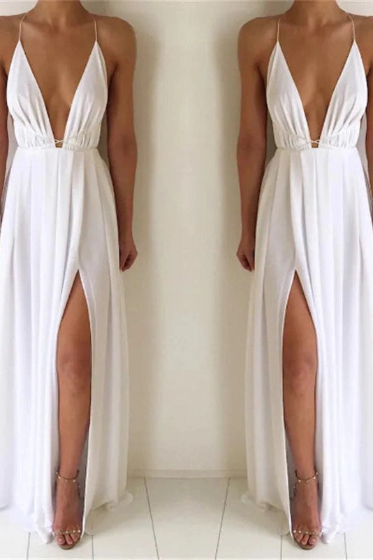 Deep V-Neck Backless Maxi Dress