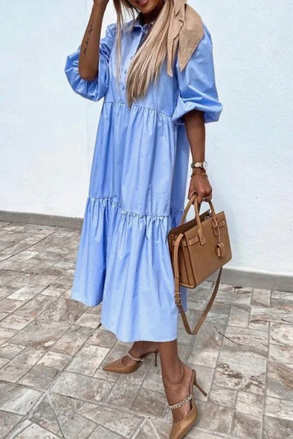 Elegant V-Neck Short Sleeve Midi Dress