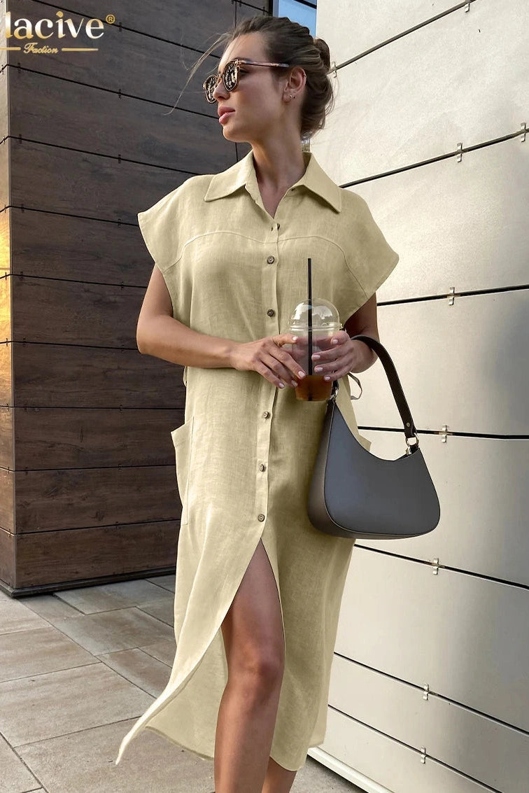 Elegant Short Sleeve Midi Dress