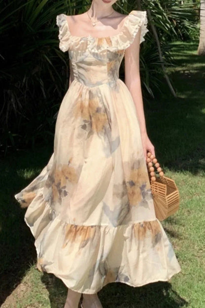 Elegant Floral Print Sleeveless Maxi Dress