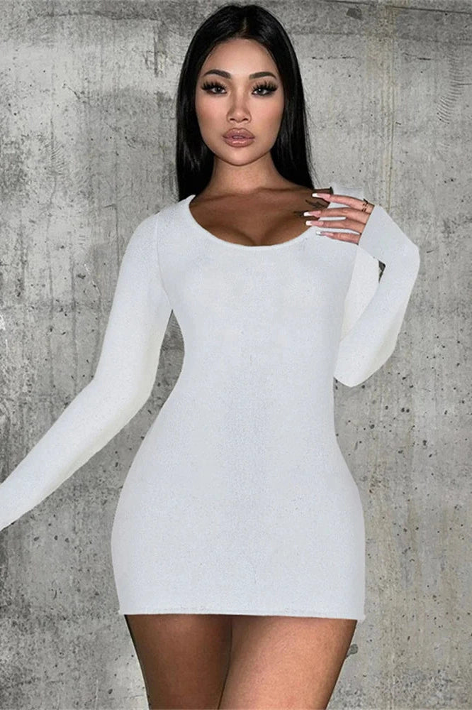 Backless Lace-Up Long Sleeve Mini Dress