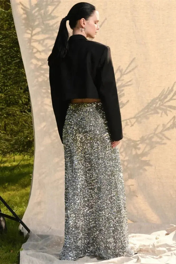 High Waist Sequin Maxi Skirt